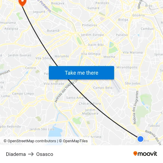 Diadema to Osasco map