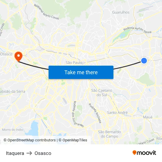 Itaquera to Osasco map