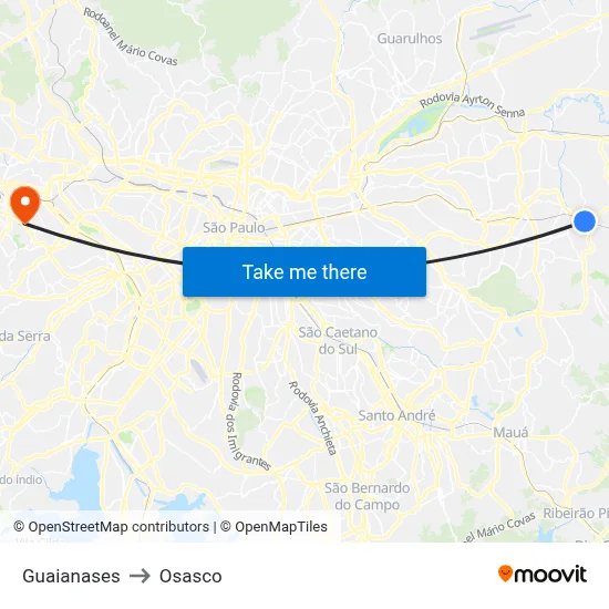 Guaianases to Osasco map