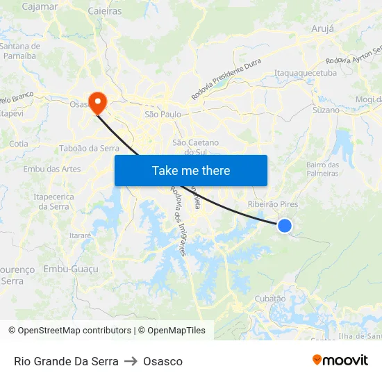 Rio Grande Da Serra to Osasco map