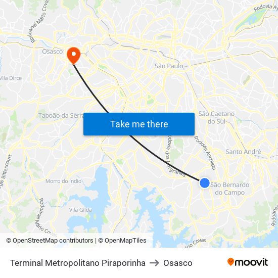 Terminal Metropolitano Piraporinha to Osasco map