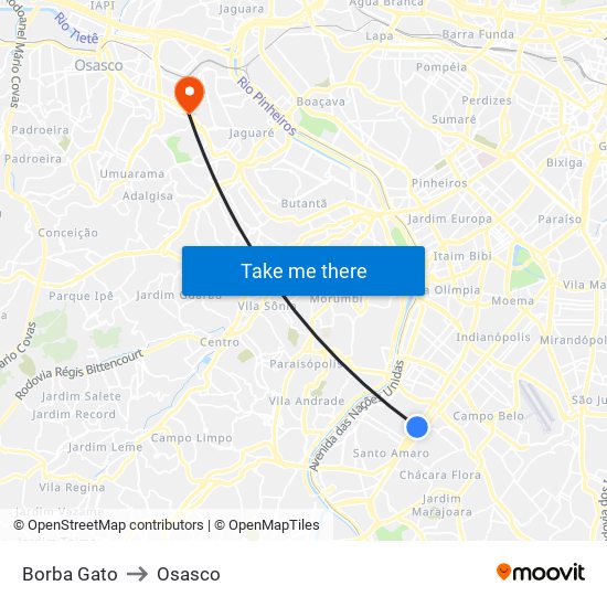 Borba Gato to Osasco map