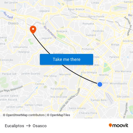 Eucaliptos to Osasco map