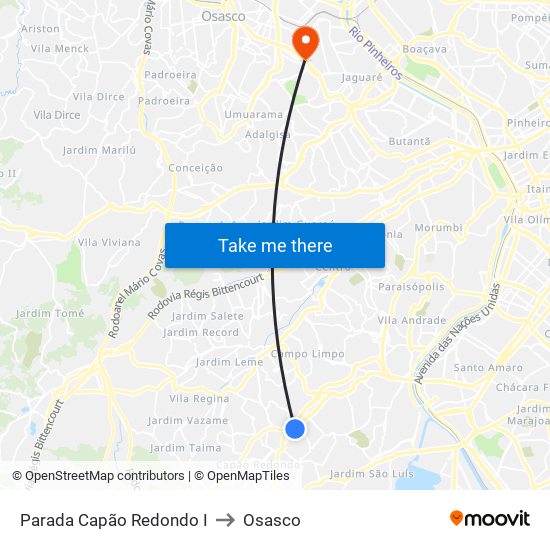 Parada Capão Redondo I to Osasco map