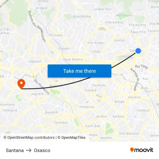 Santana to Osasco map