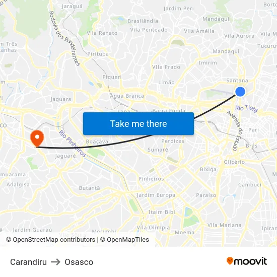 Carandiru to Osasco map