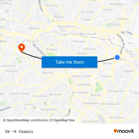 Sé to Osasco map