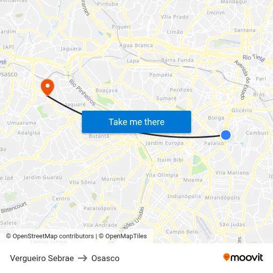 Vergueiro Sebrae to Osasco map