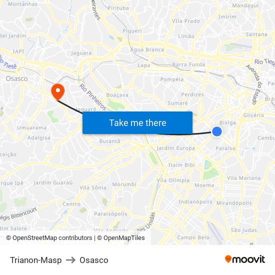 Trianon-Masp to Osasco map