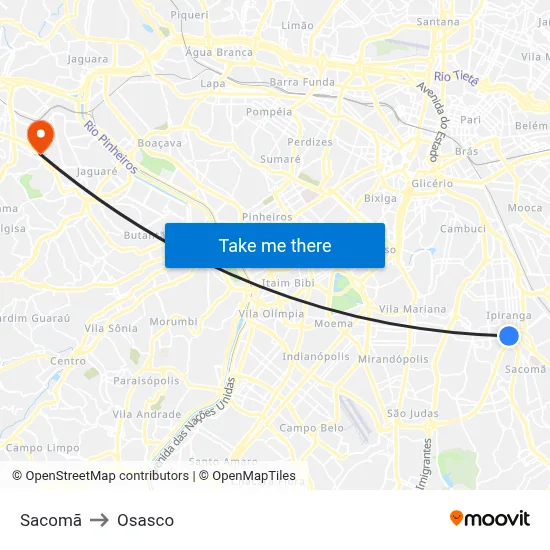 Sacomã to Osasco map