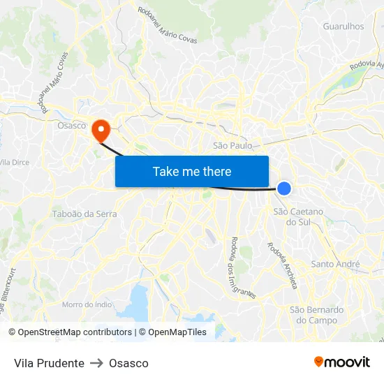 Vila Prudente to Osasco map