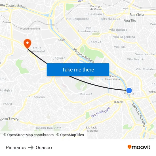 Pinheiros to Osasco map