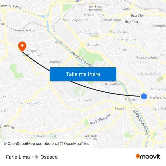 Faria Lima to Osasco map
