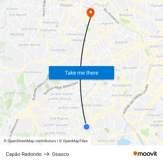 Capão Redondo to Osasco map
