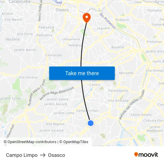 Campo Limpo to Osasco map