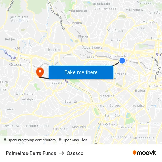 Palmeiras-Barra Funda to Osasco map
