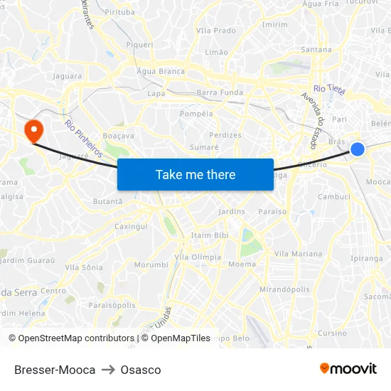 Bresser-Mooca to Osasco map