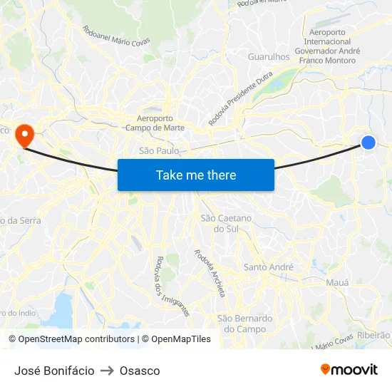 José Bonifácio to Osasco map