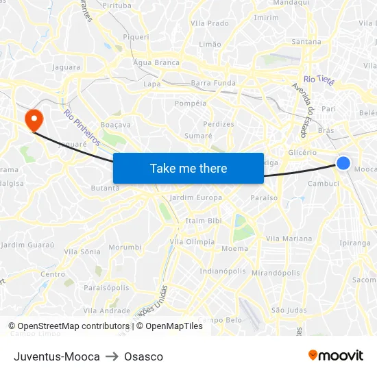 Juventus-Mooca to Osasco map