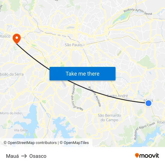Mauá to Osasco map
