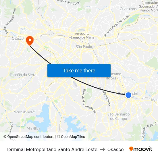 Terminal Metropolitano Santo André Leste to Osasco map