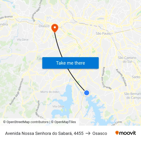 Avenida Nossa Senhora do Sabará, 4455 to Osasco map