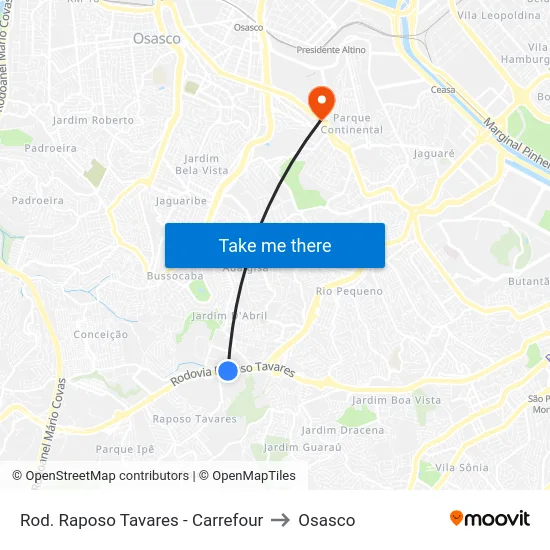 Rod. Raposo Tavares - Carrefour to Osasco map