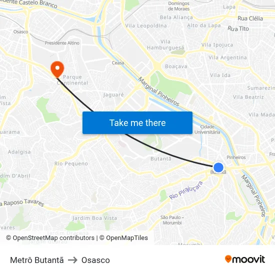 Metrô Butantã to Osasco map