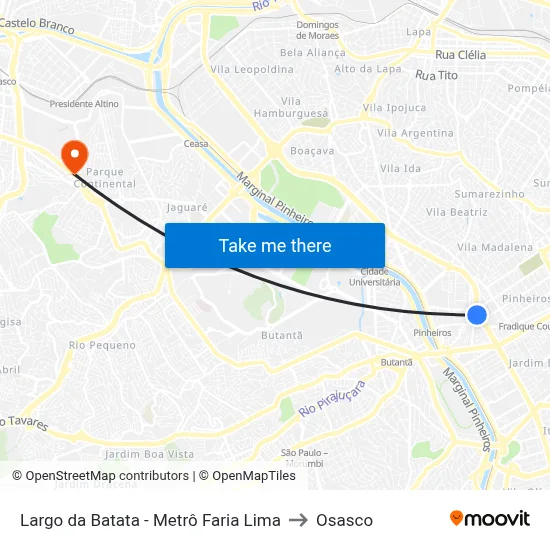 Largo da Batata - Metrô Faria Lima to Osasco map