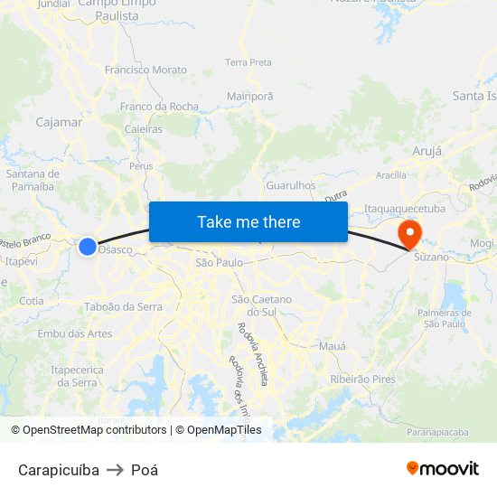Carapicuíba to Poá map