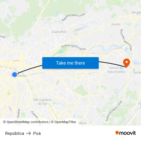 República to Poá map