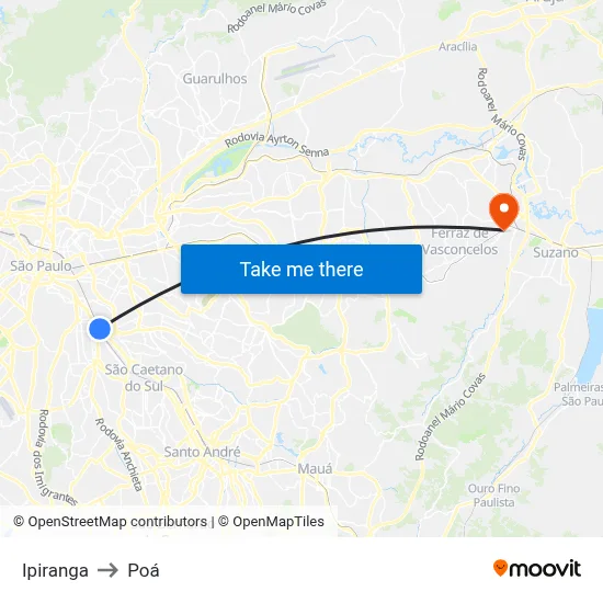 Ipiranga to Poá map