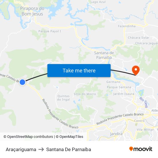 Araçariguama to Santana De Parnaíba map