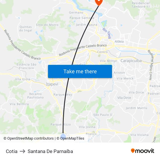 Cotia to Santana De Parnaíba map