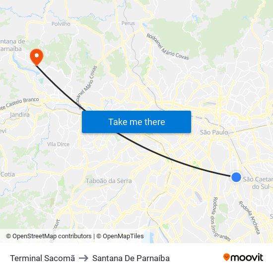 Terminal Sacomã to Santana De Parnaíba map