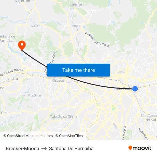 Bresser-Mooca to Santana De Parnaíba map