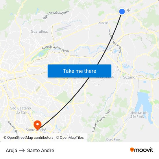 Arujá to Santo André map