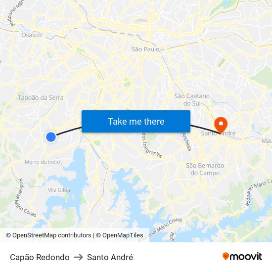 Capão Redondo to Santo André map