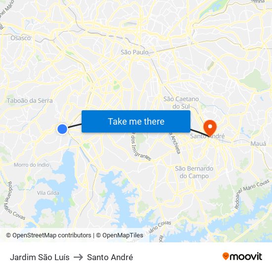 Jardim São Luís to Santo André map