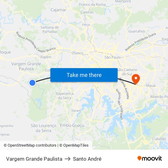 Vargem Grande Paulista to Santo André map