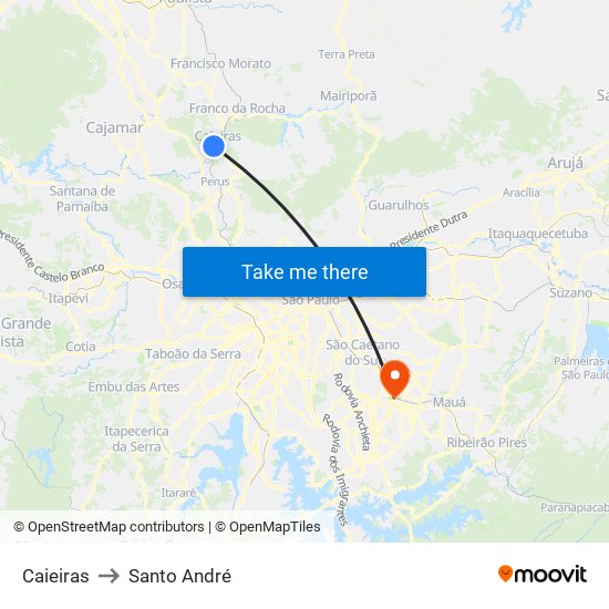 Caieiras to Santo André map