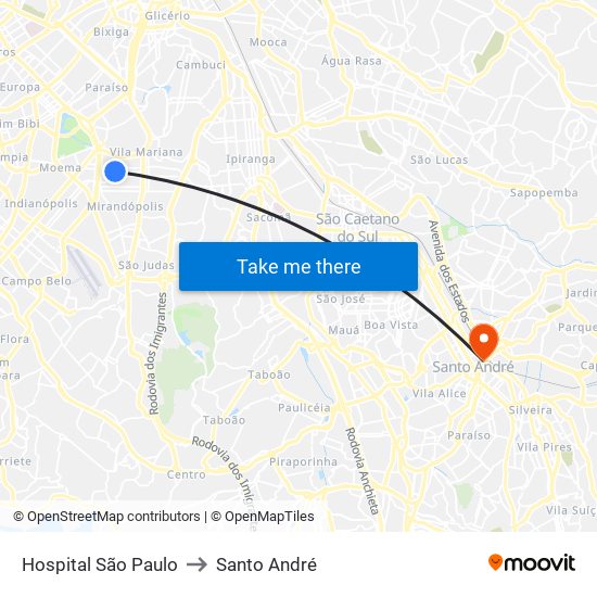 Hospital São Paulo to Santo André map