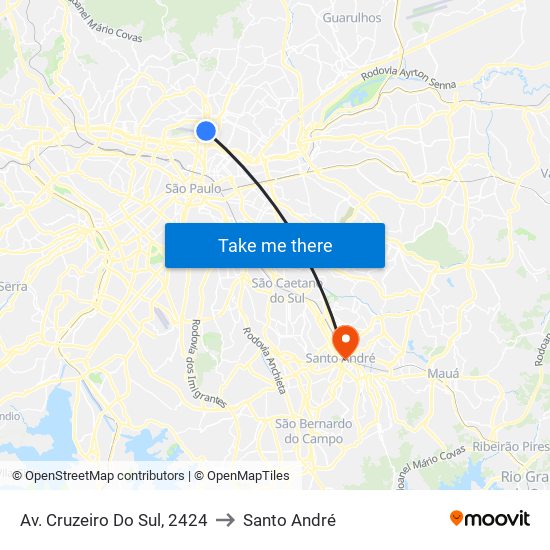 Av. Cruzeiro Do Sul, 2424 to Santo André map