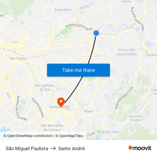 São Miguel Paulista to Santo André map