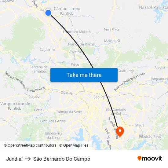 Jundiaí to São Bernardo Do Campo map