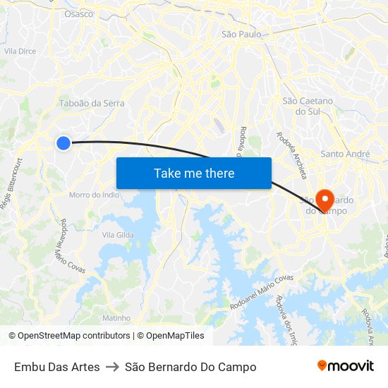 Embu Das Artes to São Bernardo Do Campo map