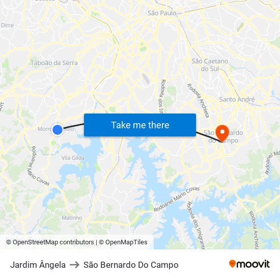 Jardim Ângela to São Bernardo Do Campo map