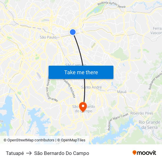 Tatuapé to São Bernardo Do Campo map