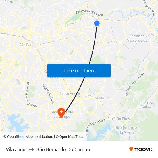 Vila Jacuí to São Bernardo Do Campo map