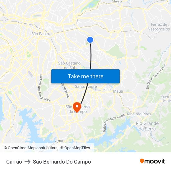 Carrão to São Bernardo Do Campo map